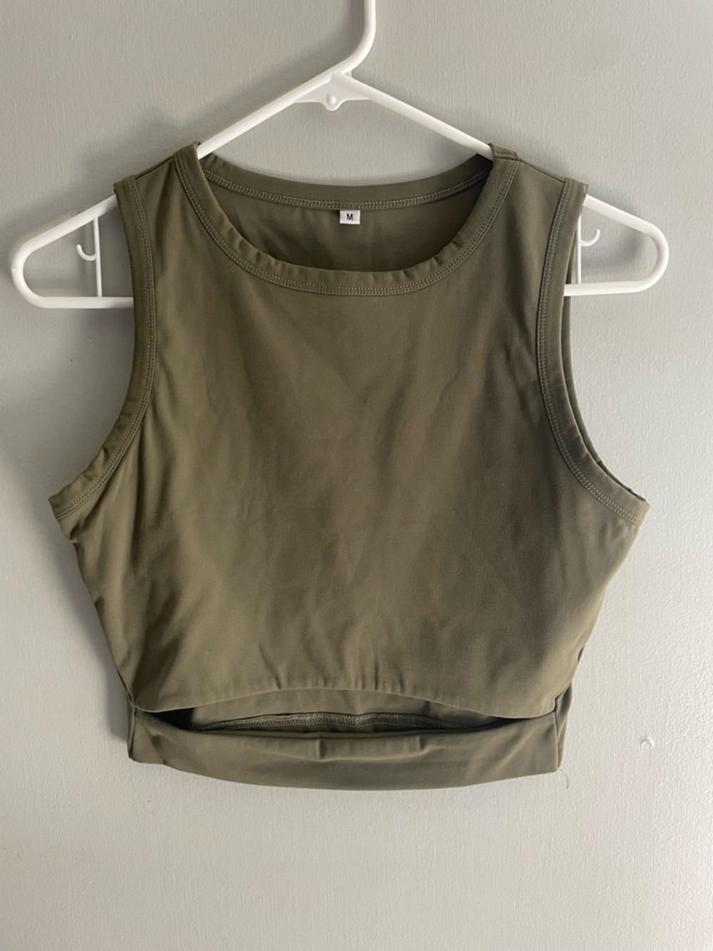 Women's Olive Green Cropped Tank Top - Minimal Racer Crop size‎ Medium